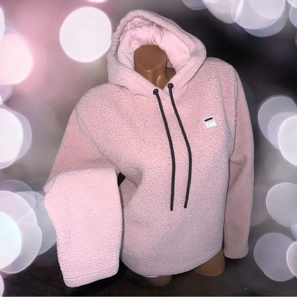 FILA l Pink Sherpa Hoodie Jacket l Pink Straight Cut l Pink Lined Hood l M l EUC
